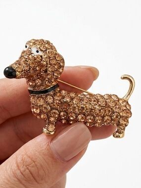Crystal Rhinestone Dachshund Brooch | Gold-Tone Dog Pins & Animal Jewelry